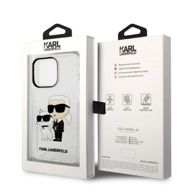 Чехол Karl Lagerfeld Gliter Karl & Choupette для iPhone 14 Pro Transparent (KLHCP14LHNKCTGT)