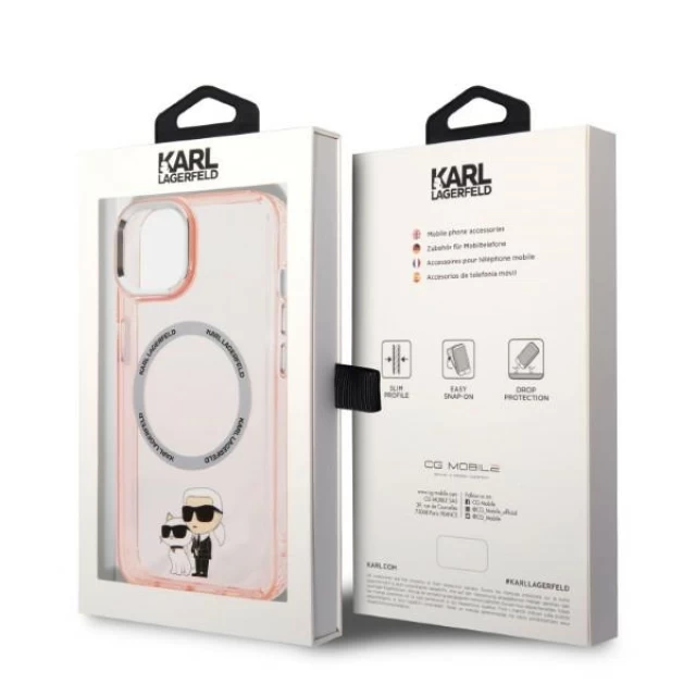 Чохол Karl Lagerfeld Iconic Karl & Choupette для iPhone 14 Pink with MagSafe (KLHMP14SHNKCIP)