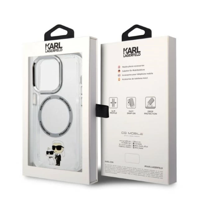 Чохол Karl Lagerfeld Iconic Karl & Choupette для iPhone 14 Pro Transparent with MagSafe (KLHMP14LHNKCIT)