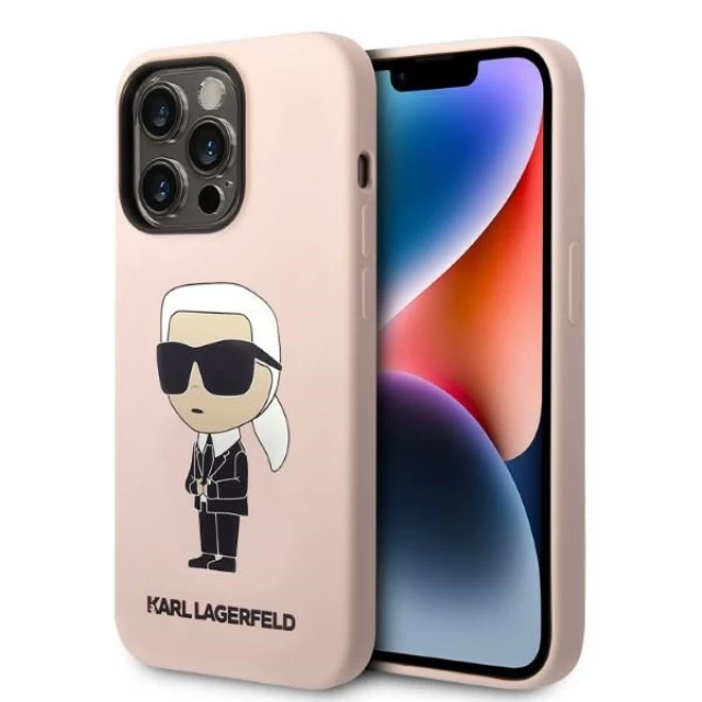 Чохол Karl Lagerfeld Silicone Ikonik для iPhone 14 Pro Pink with MagSafe (KLHMP14LSNIKBCP)