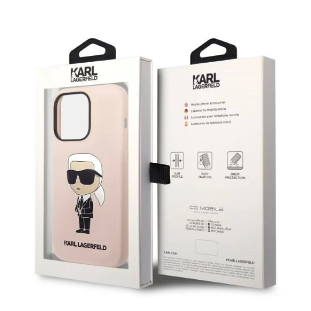 Чехол Karl Lagerfeld Silicone Ikonik для iPhone 14 Pro Pink with MagSafe (KLHMP14LSNIKBCP)