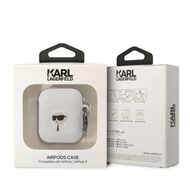 Чехол Karl Lagerfeld Silicone Karl Head 3D для Airpods 2/1 White (KLA2RUNIKH)