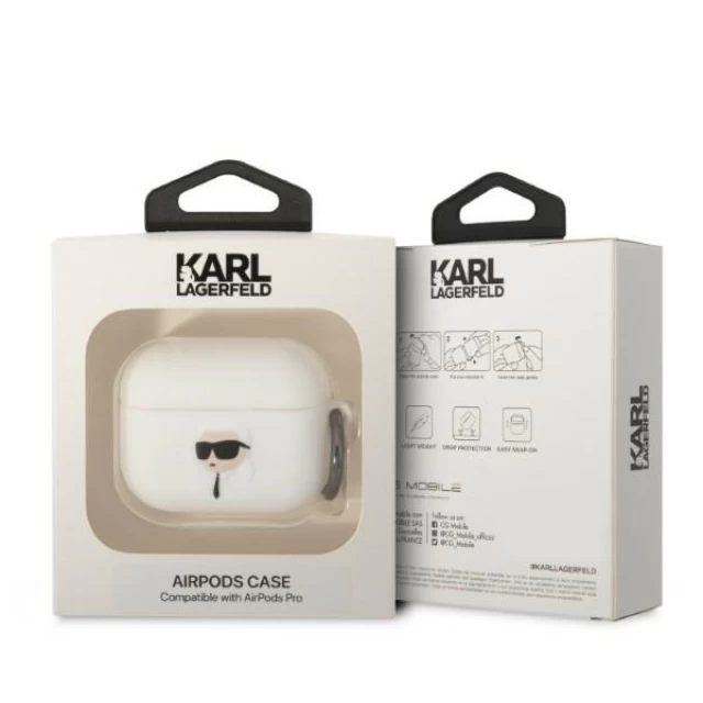 Чехол Karl Lagerfeld Silicone Karl Head 3D для Airpods Pro White (KLAPRUNIKH)