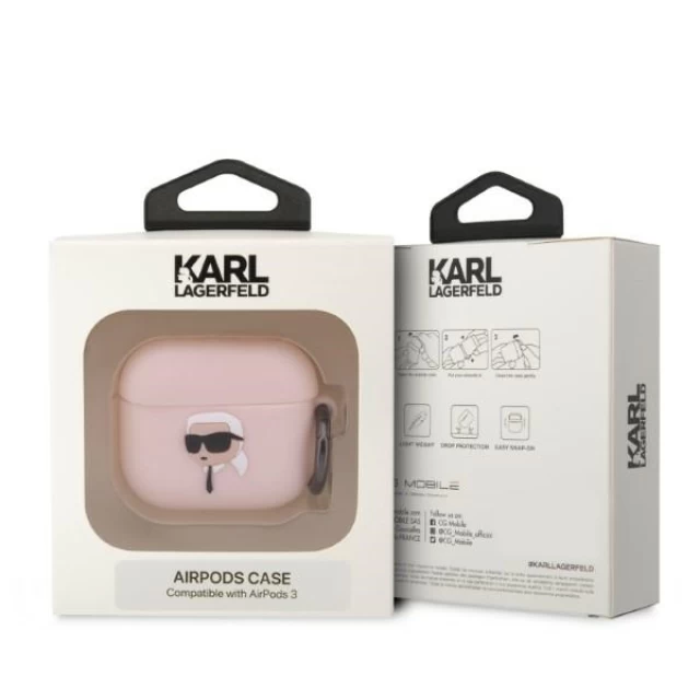 Чохол Karl Lagerfeld Silicone Karl Head 3D для AirPods 3 Pink (KLA3RUNIKP)
