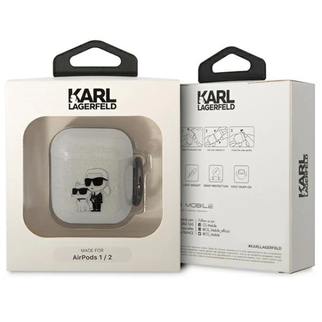 Чохол Karl Lagerfeld Gliter Karl & Choupette для Airpods 2/1 Transparent (KLA2HNKCTGT)