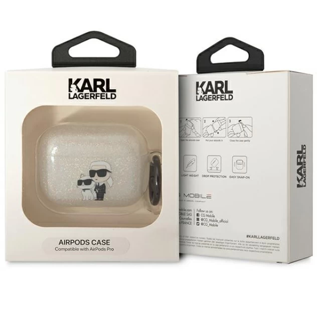 Чехол Karl Lagerfeld Gliter Karl & Choupette для Airpods Pro Transparent (KLAPHNKCTGT)