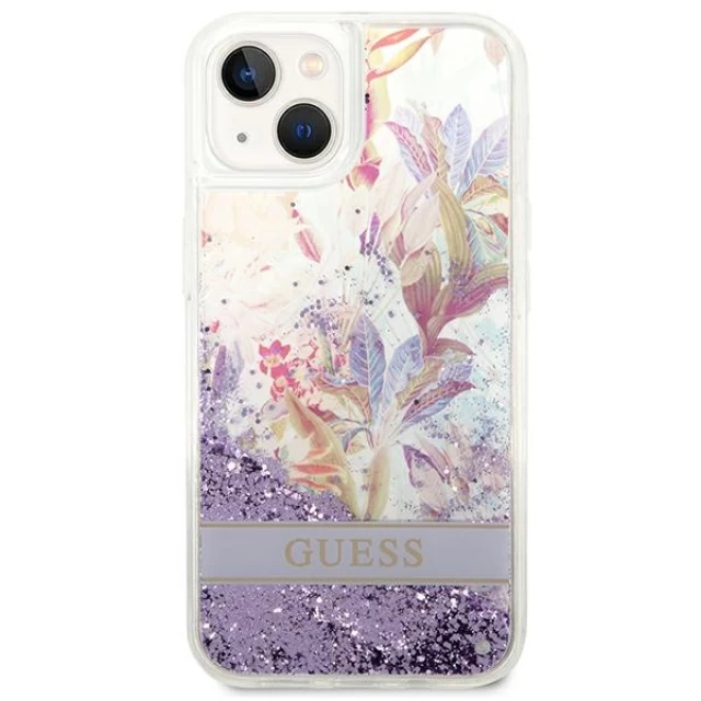 Чехол Guess Flower Liquid Glitter для iPhone 14 Plus Purple (GUHCP14MLFLSU)