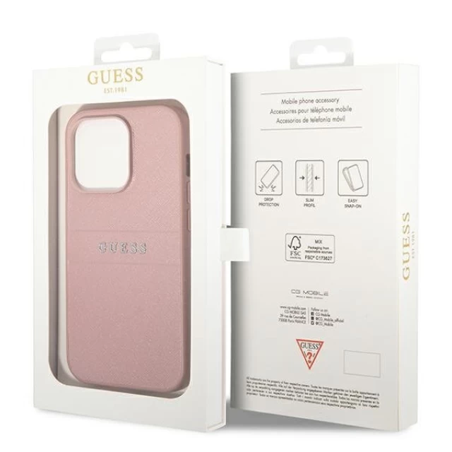 Чохол Guess Saffiano Strap для iPhone 14 Pro Pink (GUHCP14LPSASBPI)