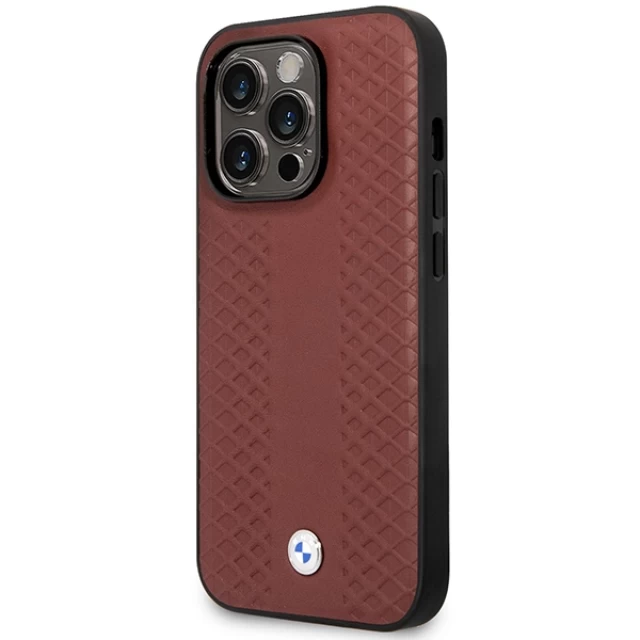 Чехол BMW для iPhone 14 Pro Leather Diamond Pattern Burgundy with MagSafe (BMHMP14L22RFGR)