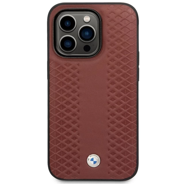Чохол BMW для iPhone 14 Pro Leather Diamond Pattern Burgundy with MagSafe (BMHMP14L22RFGR)