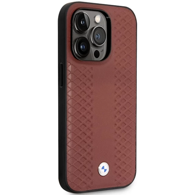 Чохол BMW для iPhone 14 Pro Leather Diamond Pattern Burgundy with MagSafe (BMHMP14L22RFGR)