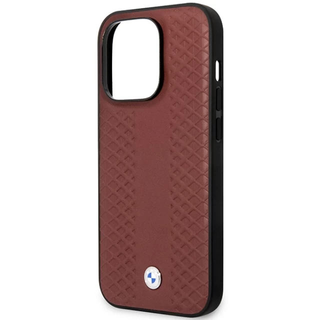 Чохол BMW для iPhone 14 Pro Leather Diamond Pattern Burgundy with MagSafe (BMHMP14L22RFGR)