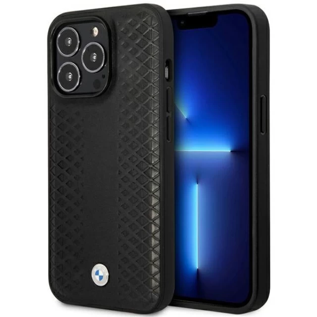 Чехол BMW для iPhone 14 Pro Leather Diamond Pattern Black with MagSafe (BMHMP14L22RFGK)