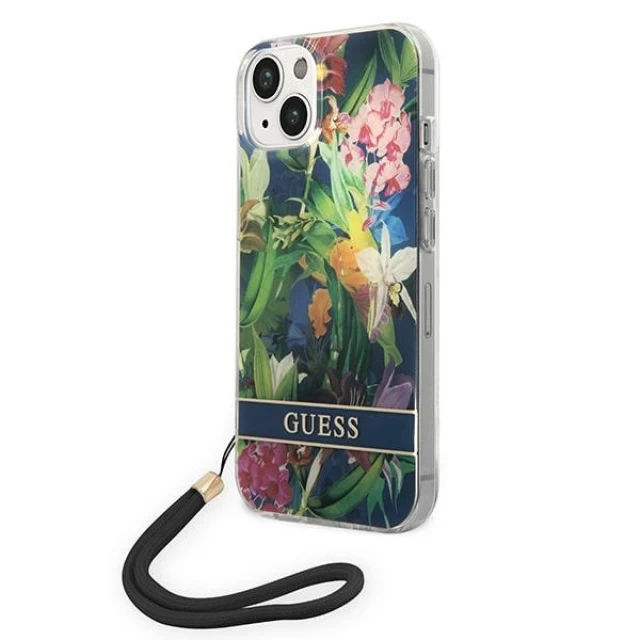 Чехол Guess Flower Strap для iPhone 14 Plus Blue (GUOHCP14MHFLSB)