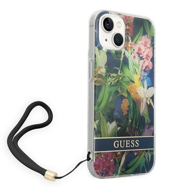 Чохол Guess Flower Strap для iPhone 14 Plus Blue (GUOHCP14MHFLSB)