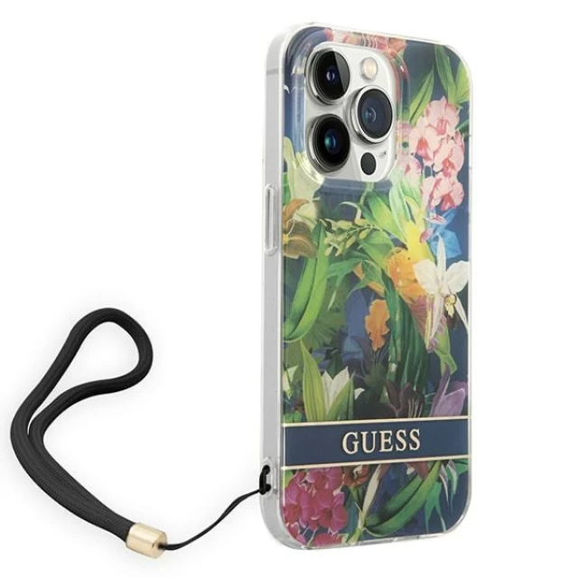Чехол Guess Flower Strap для iPhone 14 Pro Blue (GUOHCP14LHFLSB)