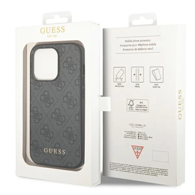 Чехол Guess 4G Metal Gold Logo для iPhone 14 Pro Gray (GUHCP14LG4GFGR)