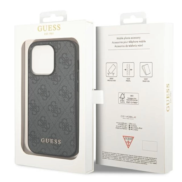 Чохол Guess 4G Metal Gold Logo для iPhone 14 Pro Max Gray (GUHCP14XG4GFGR)