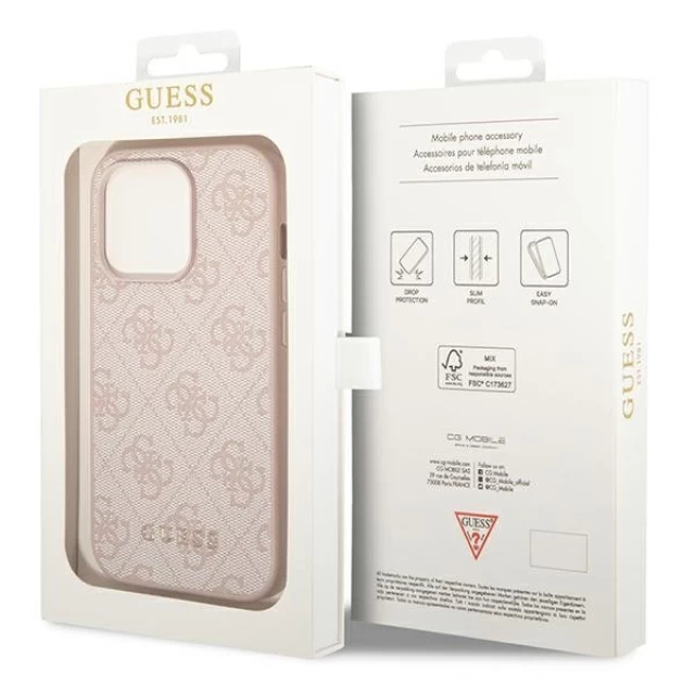 Чохол Guess 4G Metal Gold Logo для iPhone 14 Pro Pink (GUHCP14LG4GFPI)