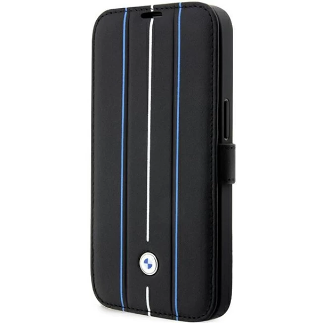 Чехол BMW для iPhone 14 Pro Max Leather Stamp Blue Lines Black (BMBKP14X22RVSK)