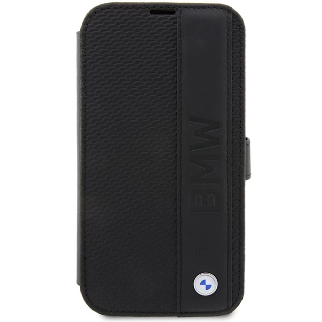 Чохол BMW для iPhone 14 Pro Leather Textured and Stripe Black (BMBKP14L22RDPK)