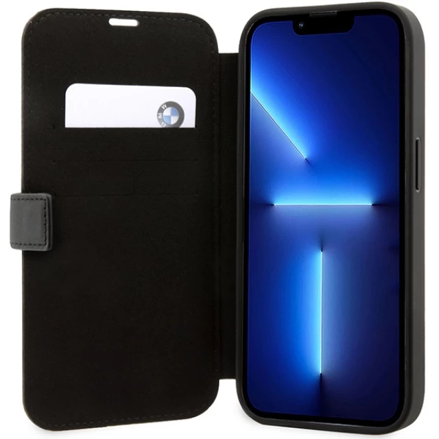 Чохол BMW для iPhone 14 Pro Leather Textured and Stripe Black (BMBKP14L22RDPK)