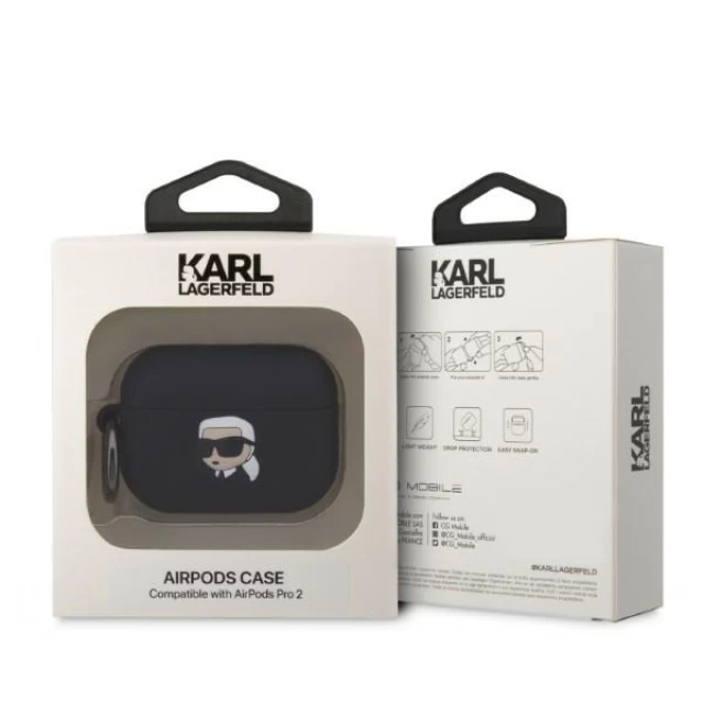 Чохол Karl Lagerfeld Silicone Karl Head 3D для AirPods Pro 2 Black (KLAP2RUNIKK)