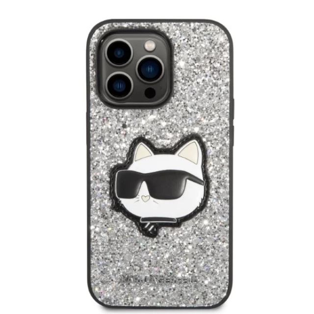 Чохол Karl Lagerfeld Glitter Choupette Patch для iPhone 14 Pro Max Silver (KLHCP14XG2CPS)