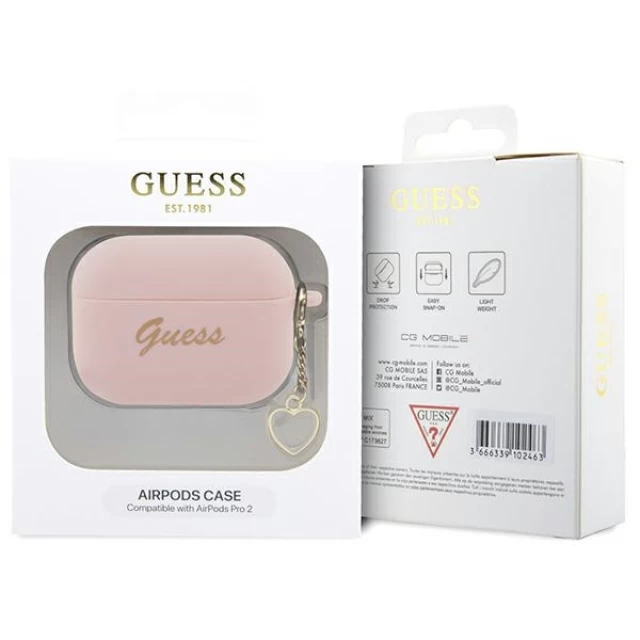 Чехол Guess Silicone Charm Heart Collection для AirPods Pro 2 Pink (GUAP2LSCHSP)