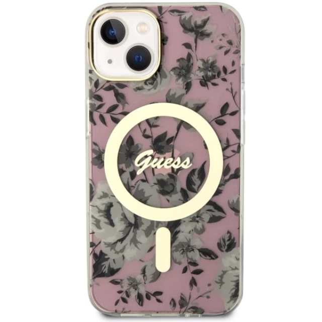 Чехол Guess Flower для iPhone 14 Pink with MagSafe (GUHMP14SHCFWSP)