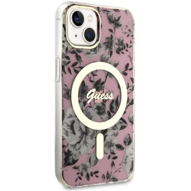 Чохол Guess Flower для iPhone 14 Pink with MagSafe (GUHMP14SHCFWSP)