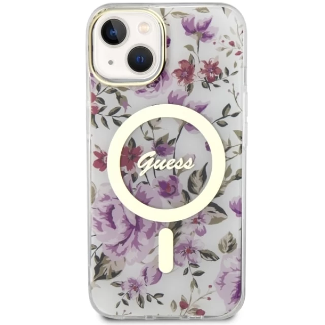 Чохол Guess Flower для iPhone 14 Transparent with MagSafe (GUHMP14SHCFWST)