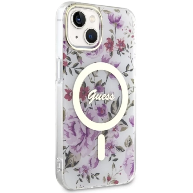 Чехол Guess Flower для iPhone 14 Plus Transparent with MagSafe (GUHMP14MHCFWST)