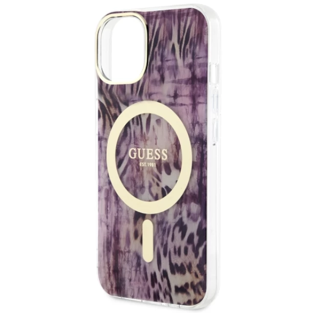 Чехол Guess Leopard для iPhone 14 Pink with MagSafe (GUHMP14SHLEOPWP)
