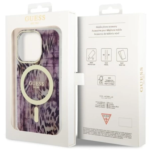 Чехол Guess Leopard для iPhone 14 Pro Pink with MagSafe (GUHMP14LHLEOPWP)