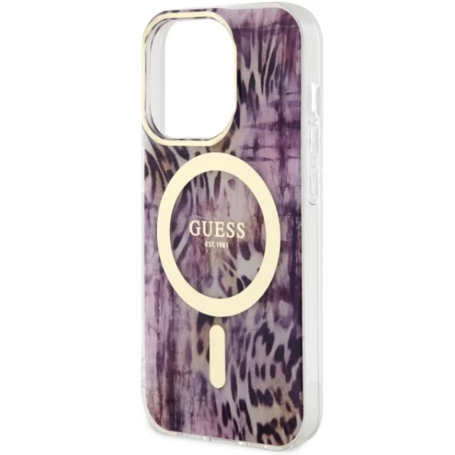 Чохол Guess Leopard для iPhone 14 Pro Pink with MagSafe (GUHMP14LHLEOPWP)