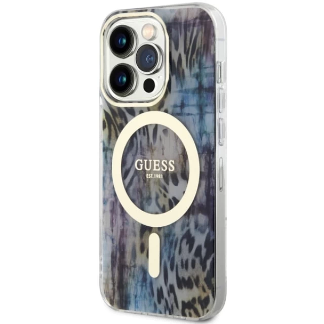 Чехол Guess Leopard для iPhone 14 Pro Max Blue with MagSafe (GUHMP14XHLEOPWB)