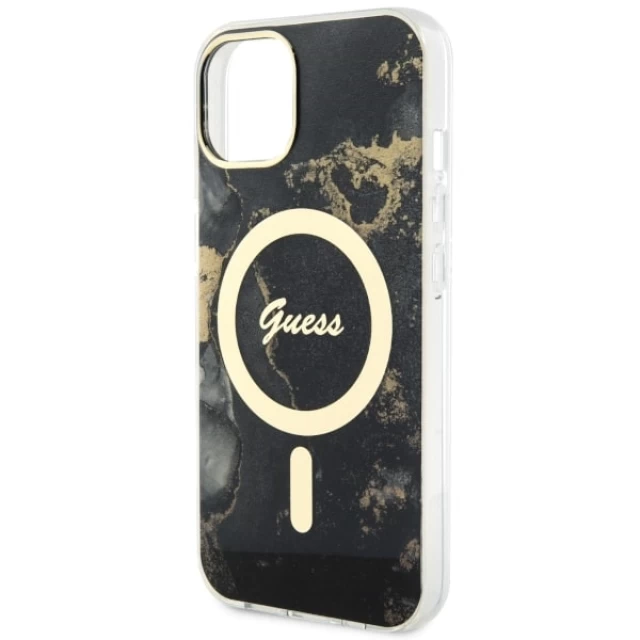 Чехол Guess Golden Marble для iPhone 14 Black with MagSafe (GUHMP14SHTMRSK)