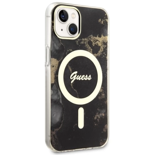 Чехол Guess Golden Marble для iPhone 14 Plus Black with MagSafe (GUHMP14MHTMRSK)