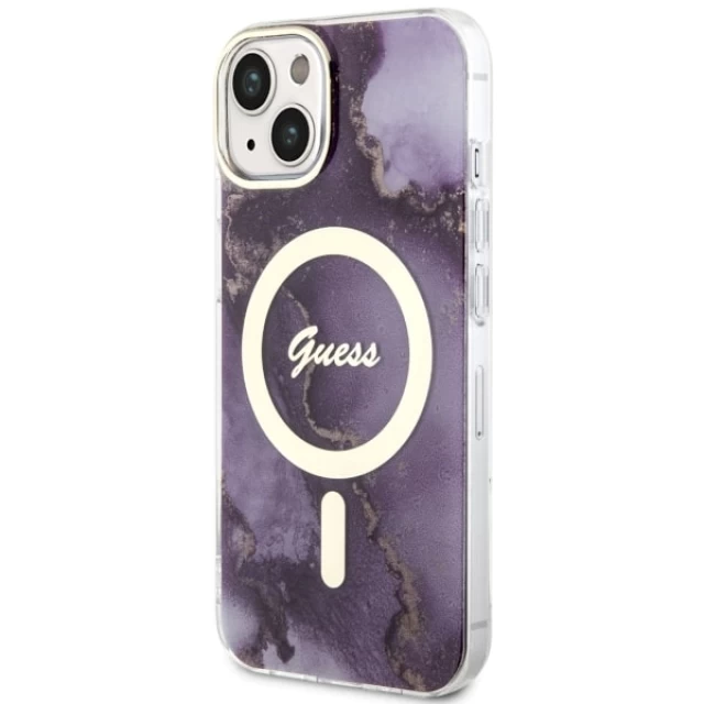 Чохол Guess Golden Marble для iPhone 14 Purple with MagSafe (GUHMP14SHTMRSU)
