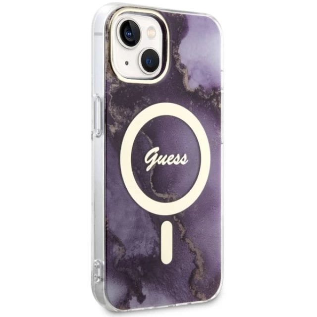 Чехол Guess Golden Marble для iPhone 14 Purple with MagSafe (GUHMP14SHTMRSU)