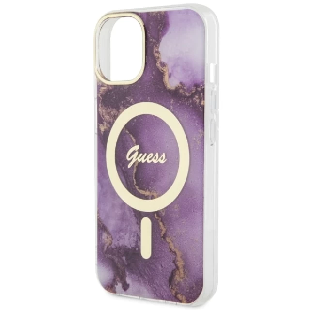 Чехол Guess Golden Marble для iPhone 14 Purple with MagSafe (GUHMP14SHTMRSU)