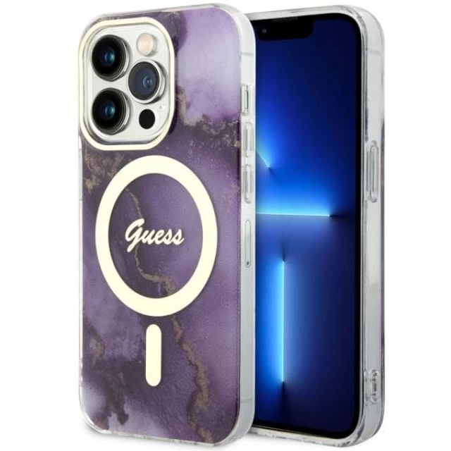 Чохол Guess Golden Marble для iPhone 14 Pro Max Purple with MagSafe (GUHMP14XHTMRSU)