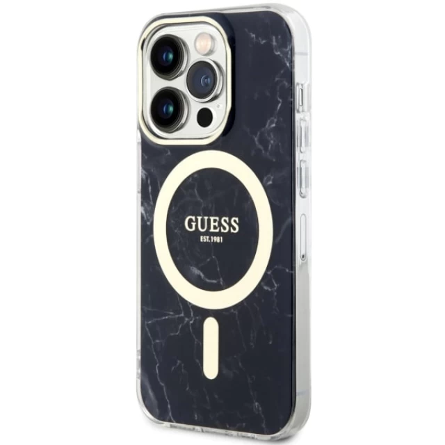 Чохол Guess Marble для iPhone 14 Pro Max Black with MagSafe (GUHMP14XPCUMAK)
