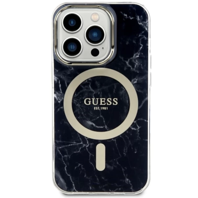 Чехол Guess Marble для iPhone 14 Pro Black with MagSafe (GUHMP14LPCUMAK)