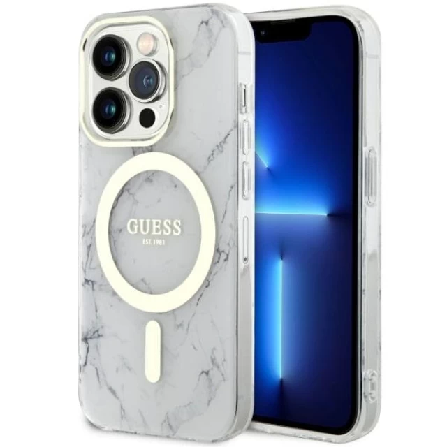 Чехол Guess Marble для iPhone 14 Pro White with MagSafe (GUHMP14LPCUMAH)