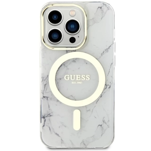 Чехол Guess Marble для iPhone 14 Pro White with MagSafe (GUHMP14LPCUMAH)
