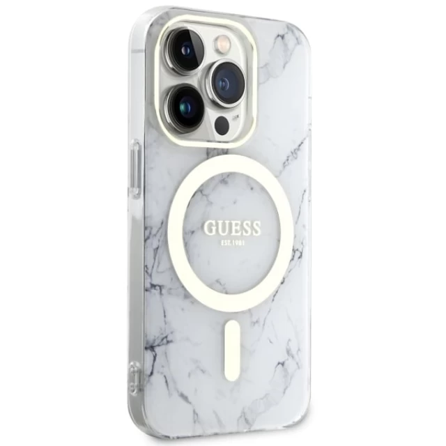 Чохол Guess Marble для iPhone 14 Pro White with MagSafe (GUHMP14LPCUMAH)