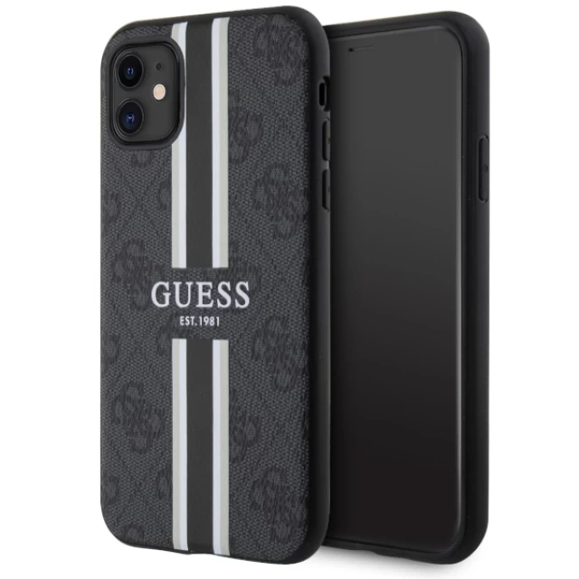 Чехол Guess 4G Printed Stripes для iPhone 11 | XR Black with MagSafe (GUHMN61P4RPSK)