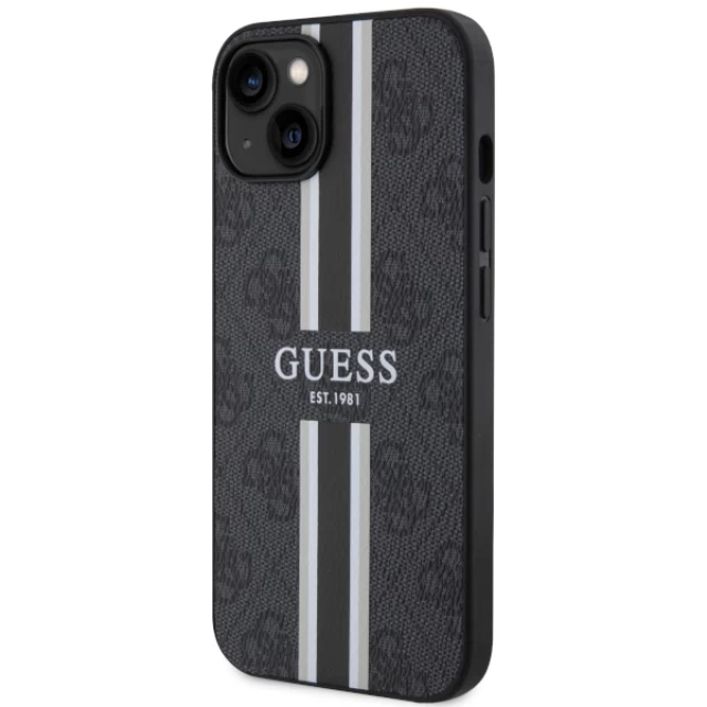 Чехол Guess 4G Printed Stripes для iPhone 14 Black with MagSafe (GUHMP14SP4RPSK)